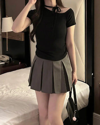 One-off halter strap half-sleeve T-shirt