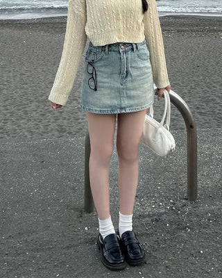 Washed denim mini skirt