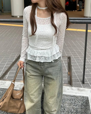 (Set) Lace Tiered Scarf T-Shirt