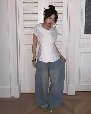 Big collar asymmetrical blouse