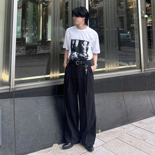 Striped wide slacks