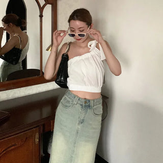 Ribbon Shirring Sleeveless Top