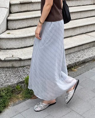 Checked sheer long skirt