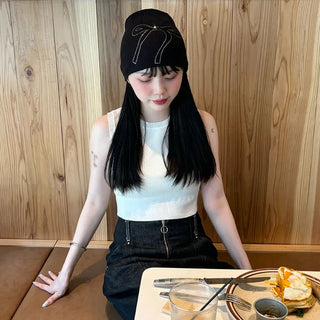 Ribbon detail knit hat