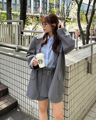 Flap pocket jacket & mini skirt set