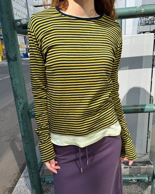 Round neck striped long T-shirt