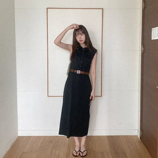 Belted shirt long dress