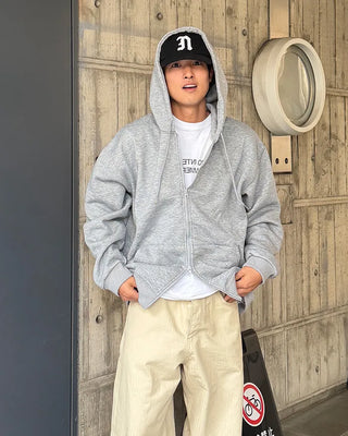 Fleece-lined hooded zip-up parka