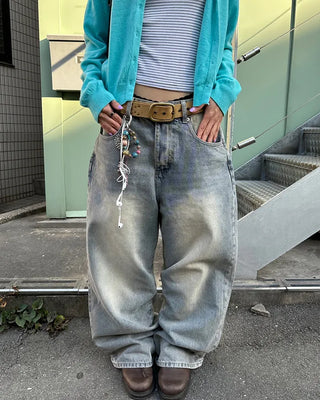 (Unisex) Vintage Wash Wide Straight Jeans