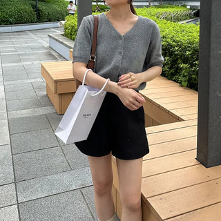 V-neck short-sleeved cardigan
