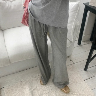 Striped wide-leg elastic waist pants