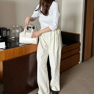 Flower embossed pants