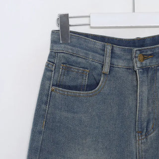 Front slit long denim skirt