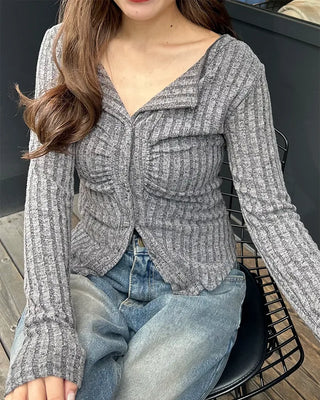 Slim Rib Shirring Cardigan