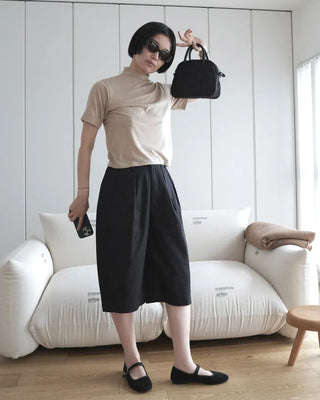 Side-tuck cotton pants