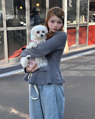 Double-button knit cardigan