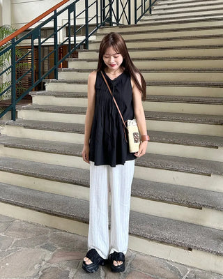 Linen banding striped pants