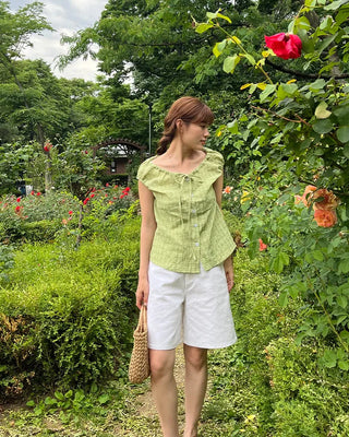 Checked ribbon blouse