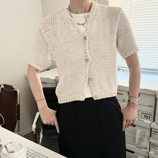 Short-sleeved knit cardigan