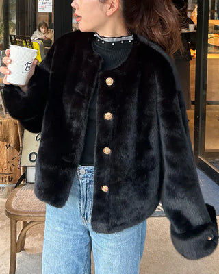 Gold button fur jacket