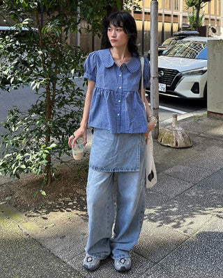 Round collar shirred blouse