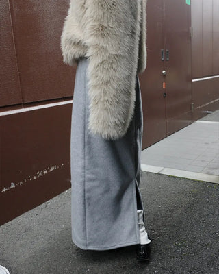 Elastic waist fleece long skirt