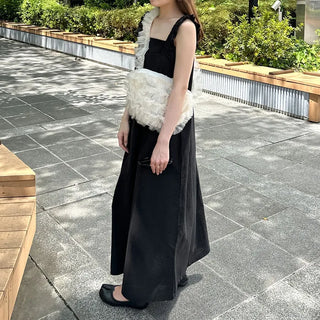 Shirred sleeveless long dress