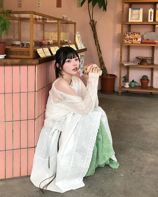 Floral lace tiered long skirt