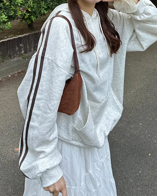 Half-zip line sleeve oversized hoodie