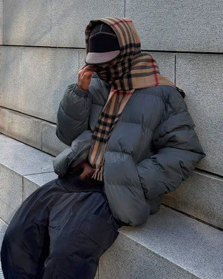 Checked wool blend scarf