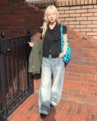 Wide denim pants