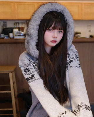 Nordic Fur Hoodie Zip Knit