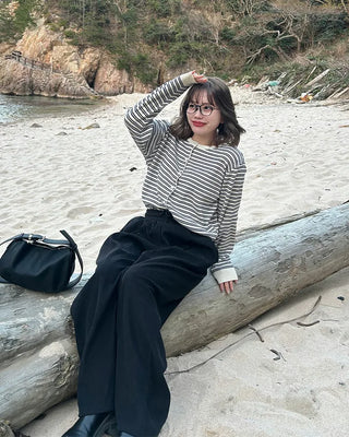 Round neck striped cardigan