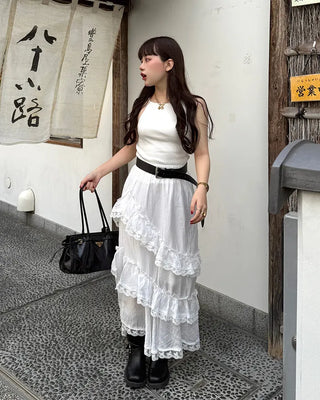 Tiered slit long skirt