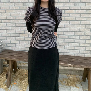 Layered double puff stripe T-shirt