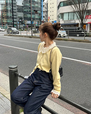 Lace-layered round cardigan