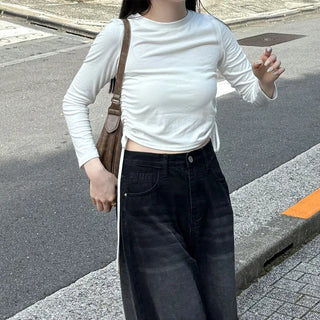 Side-shirred cropped T-shirt