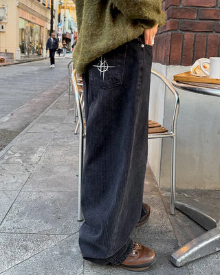 Striped embroidered wide-leg pants