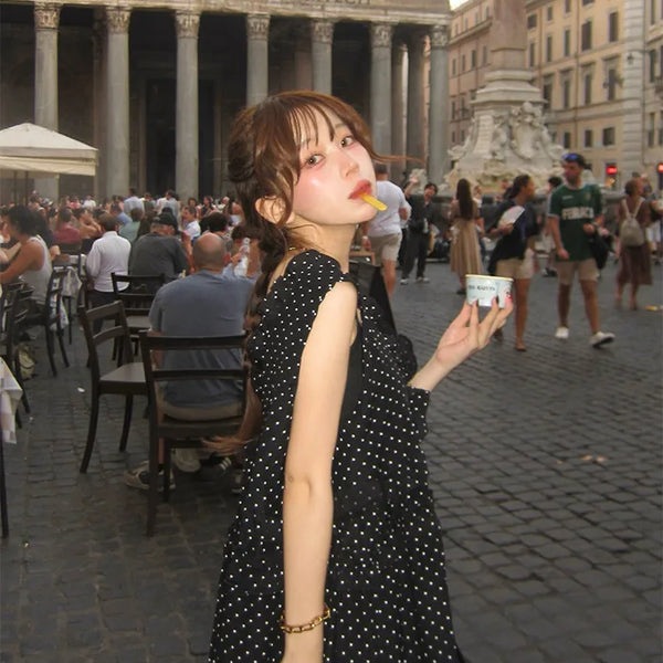 Polka dot tiered mini dress