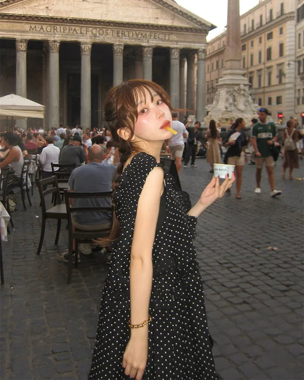 Polka dot tiered mini dress
