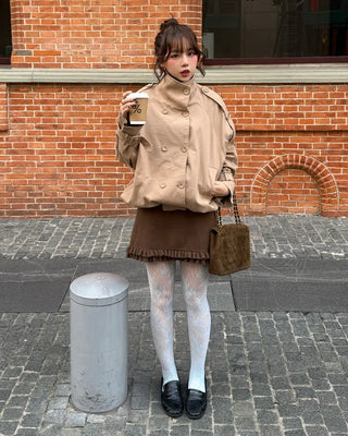High-neck short trench coat