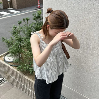 Striped shirred sleeveless top