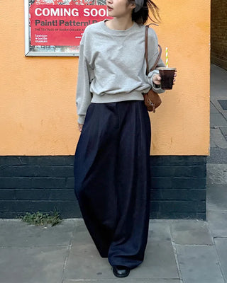 Denim Two-Pintuck Wide Pants
