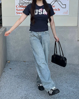 USA Star Patch Half-Sleeve T-Shirt