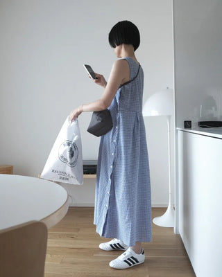 Side-button check dress