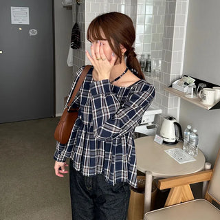 2-way check peplum blouse