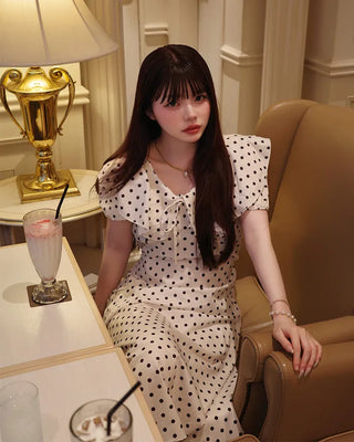 Polka Dot Puff Sleeve Long Dress