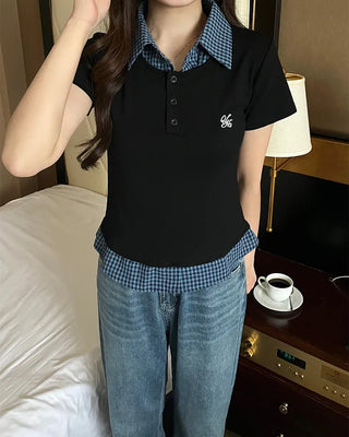 Checkered Shirt Layered PK T-Shirt