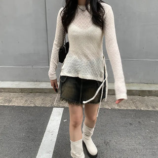 Side-strap sheer wrinkle t-shirt