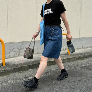 D-ring Bermuda denim pants